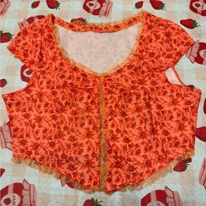 Vibrant Orange Cap Sleeve Crop Blouse floral